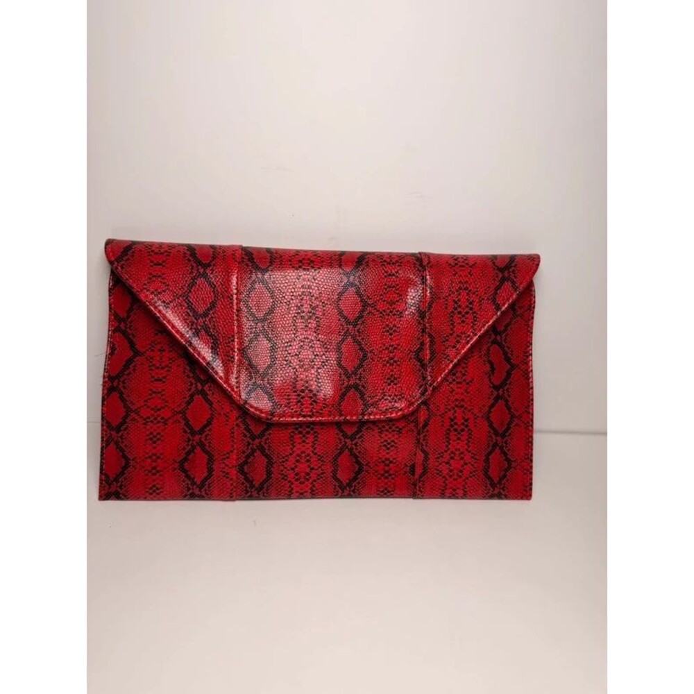 red and black faux-snakeskin envelope clutch